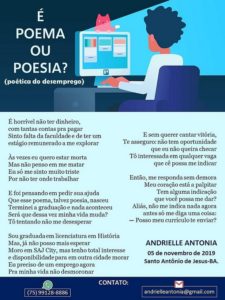 Santoantoniense recém-formada busca emprego com currículo em forma de poesia - saj, destaque