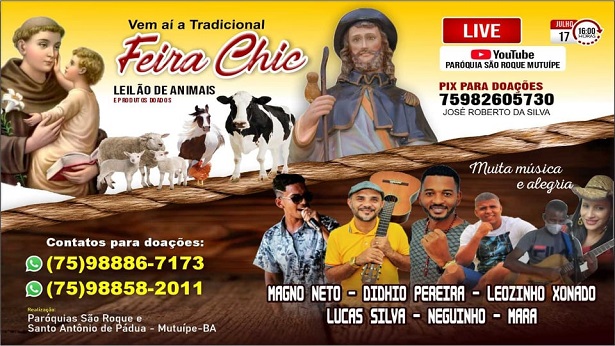 Mutuípe: É neste sábado (17) a tradicional Feira Chic em formato de live - noticias, mutuipe, destaque, catolico, bahia