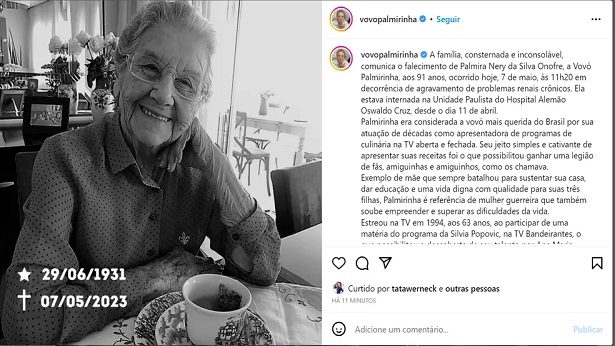 Palmirinha, apresentadora e cozinheira, morre aos 91 anos - celebridade