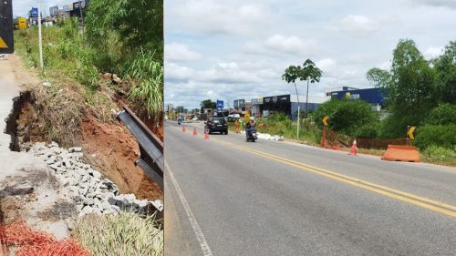 SAJ: Equipe da Paviservice realiza serviço no local da cratera que se abriu na BR-101 - saj, destaque