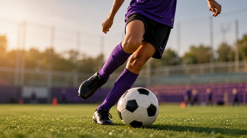 Jogadora de futebol durante treinamento em campo esportivo