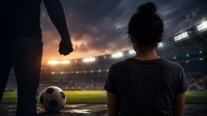 Mulher em estádio de futebol assistindo a uma partida