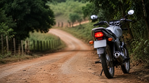 Motocicleta em estrada vicinal na zona rural, ilustrando assalto registrado em Mutuípe.