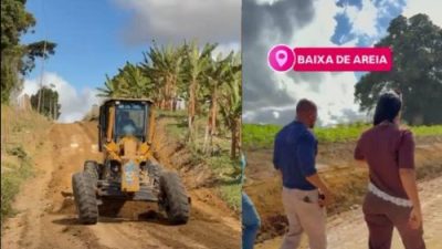Prefeita Jaciara Reis acompanha manutenção de estradas vicinais na zona rural de Laje.