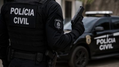 Concurso Polícia Civil Bahia ilustrado por policial ao lado de viatura