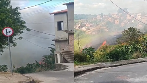 Incêndio em área de vegetação no Jardim das Árvores, em Santo Antônio de Jesus