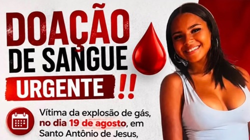 Adolescente Talita Santos de Andrade, vítima de explosão de gás em Santo Antônio de Jesus, precisa de doação de sangue