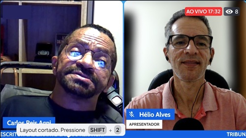 Carlos Reis Agni durante entrevista à Live Tribuna ON, apresentada por Hélio Alves.