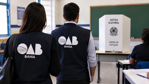 Representantes da OAB-BA acompanham a fiscalização em uma seção eleitoral.