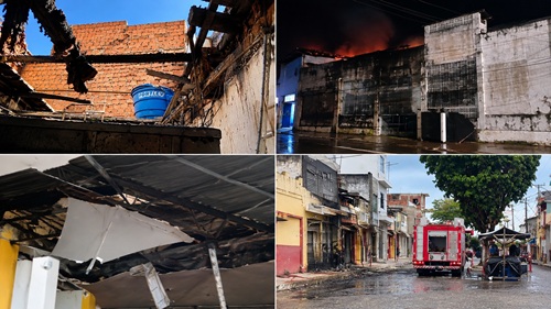 Incêndio atinge padaria e loja de roupas em São Felipe.