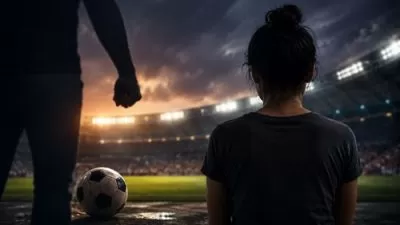 Mulher em estádio de futebol assistindo a uma partida