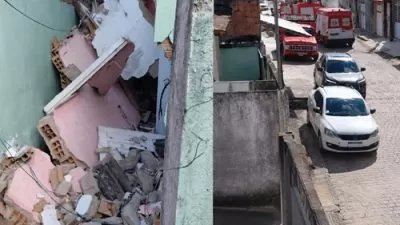 Casa danificada após explosão de panela de pressão no bairro Santa Terezinha, em Santo Antônio de Jesus