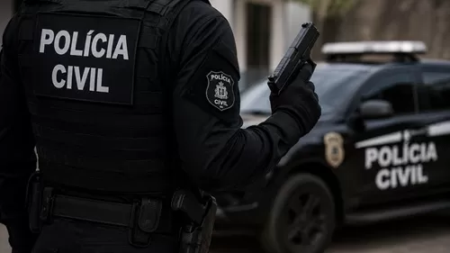 Concurso Polícia Civil Bahia ilustrado por policial ao lado de viatura