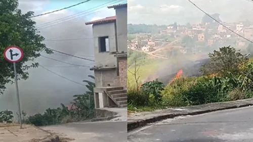Incêndio em área de vegetação no Jardim das Árvores, em Santo Antônio de Jesus