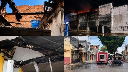 Incêndio atinge padaria e loja de roupas em São Felipe.