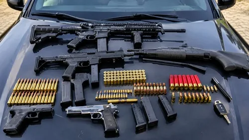 Armas de fogo e munições apreendidas em operação da PMBA em Santa Inês, Bahia.