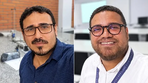 Professores Nestor Gálvez e Johniery Almeida, da UNIFACS, em montagem fotográfica lado a lado.