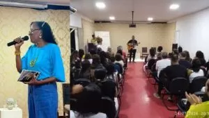 Maria do Carmo (Carminha) durante o 12º Chá Literário da Casa de Cultura de Mutuípe